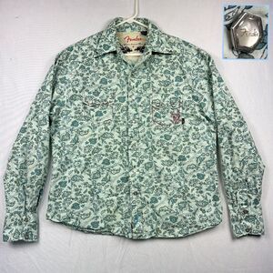 Fender Western Outlaw Shirt Mens Button Up Size XL Blue Floral Print Long Sleeve
